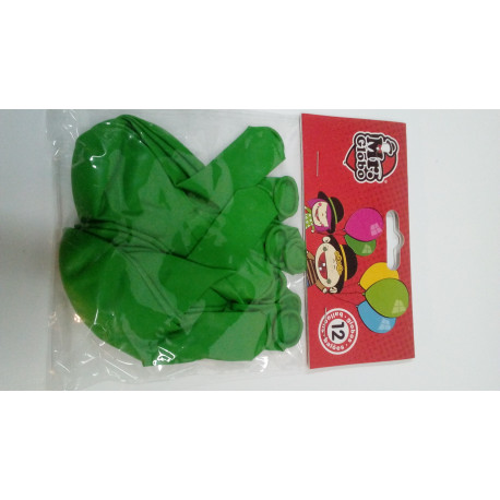 Bolsa de 12 Globos  22 cm de diámetro verde