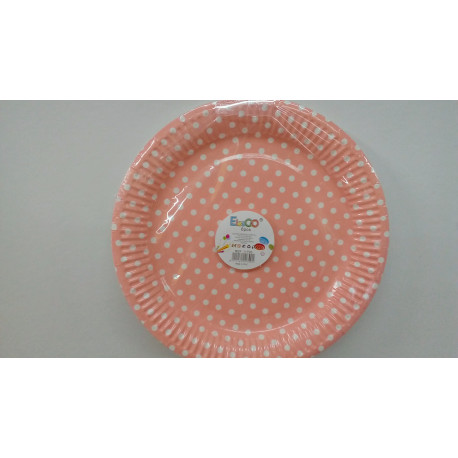 Platos rosas con puntos blancos