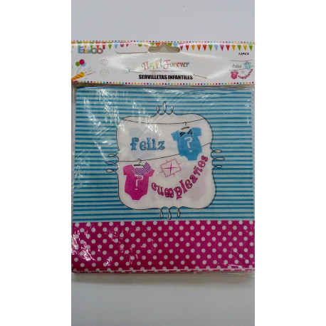 Servilletas feliz cumpleaños azul/rosa