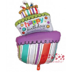 Globo "Happy Birthday" tarta grande, 54x103 cm