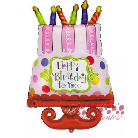 Globo "Happy Birthday" tarta grande 2, 54x95 cm