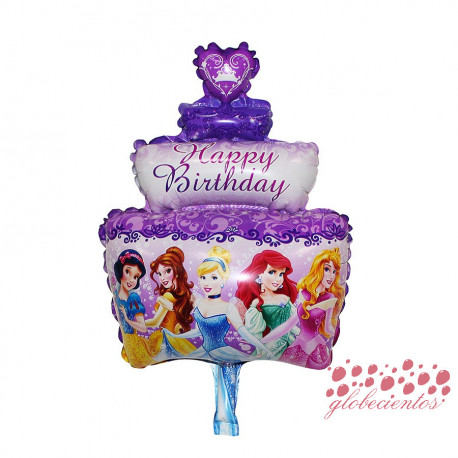 Globo "Happy Birthday" tarta princesas, 48x28 cm