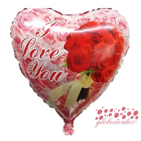 Globo corazón "I Love You" rosas 45 cm