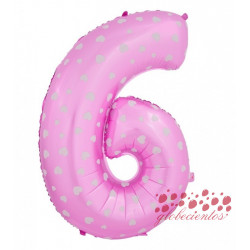 Globo número 6 rosa, 38 cm