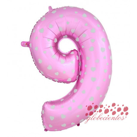 Globo número 9 rosa, 38 cm