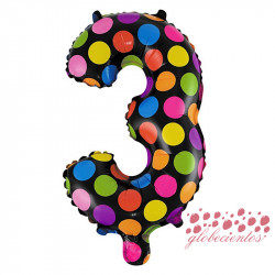 Globo número 3 diseño puntos, 38 cm