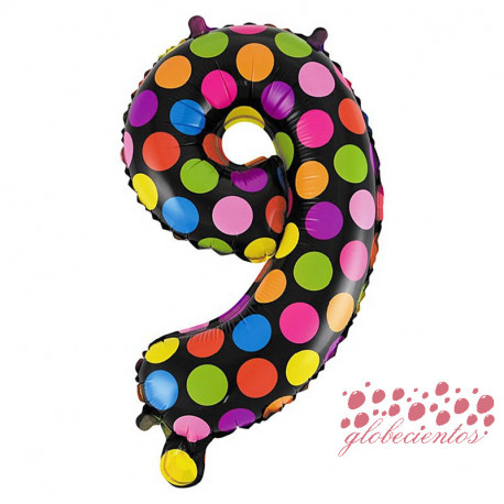 Globo número 9 diseño puntos, 38 cm