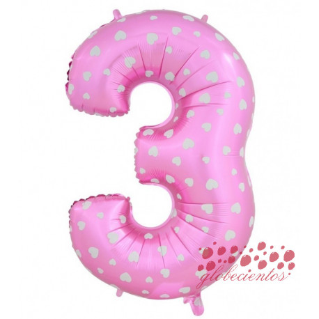 Globo número 3 rosa, 75 cm