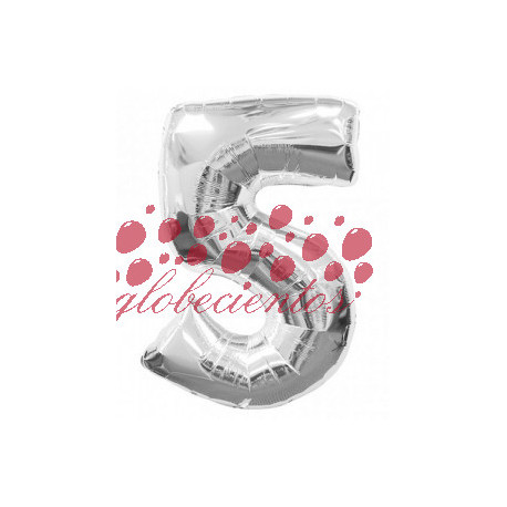 Globo número 5 plateado, 97 cm