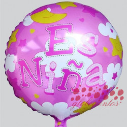 Globo redondo nubes y estrellas "Es Niña", 45 cm