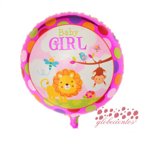 Globo redondo animales "Baby GIRL", 45 cm