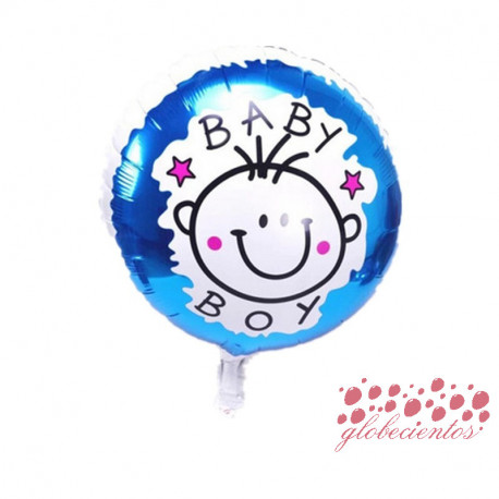 Globo redondo dibujo cara "BABY BOY", 45 cm