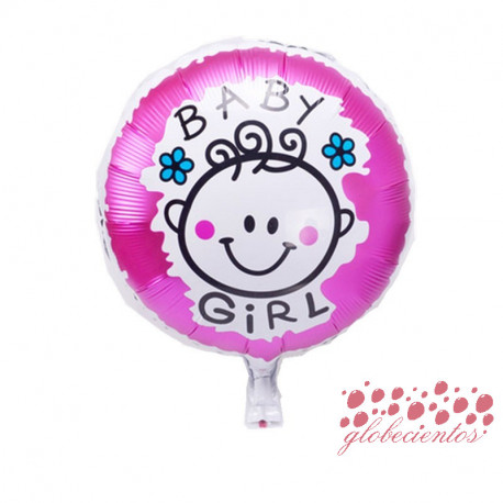 Globo redondo dibujo cara "BABY GIRL", 45 cm