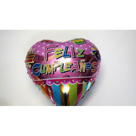 Globo corazón "Feliz Cumpleaños", 45 cm